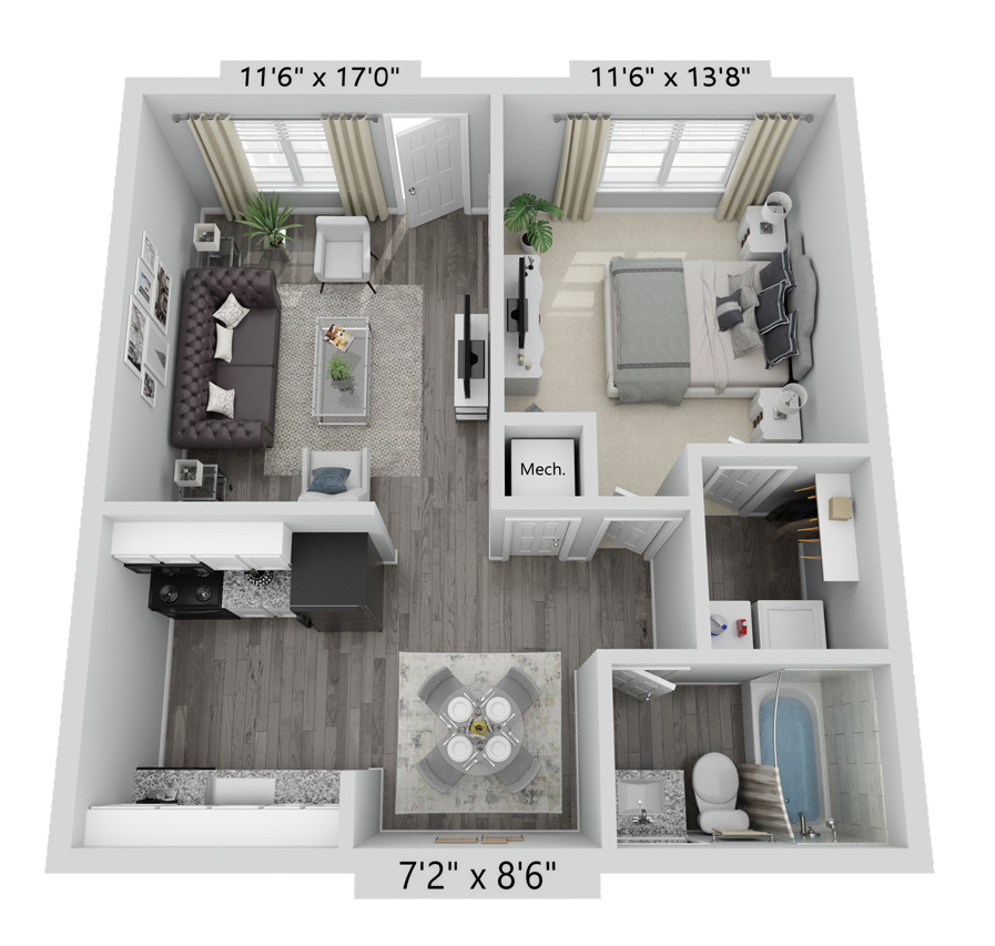 A A2 unit with 1 Bedrooms and 1 Bathrooms with area of 636 sq. ft
